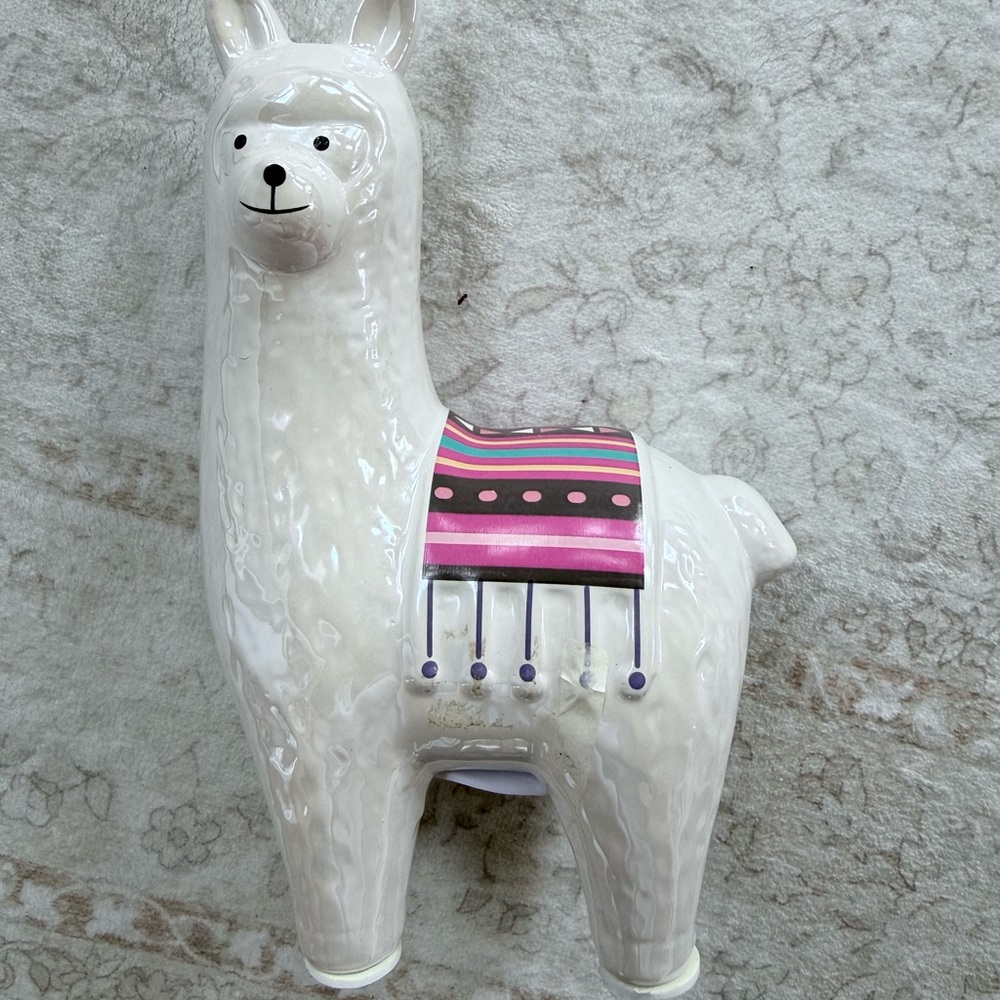 Ceramic Llama Figurine with Colorful Blanket